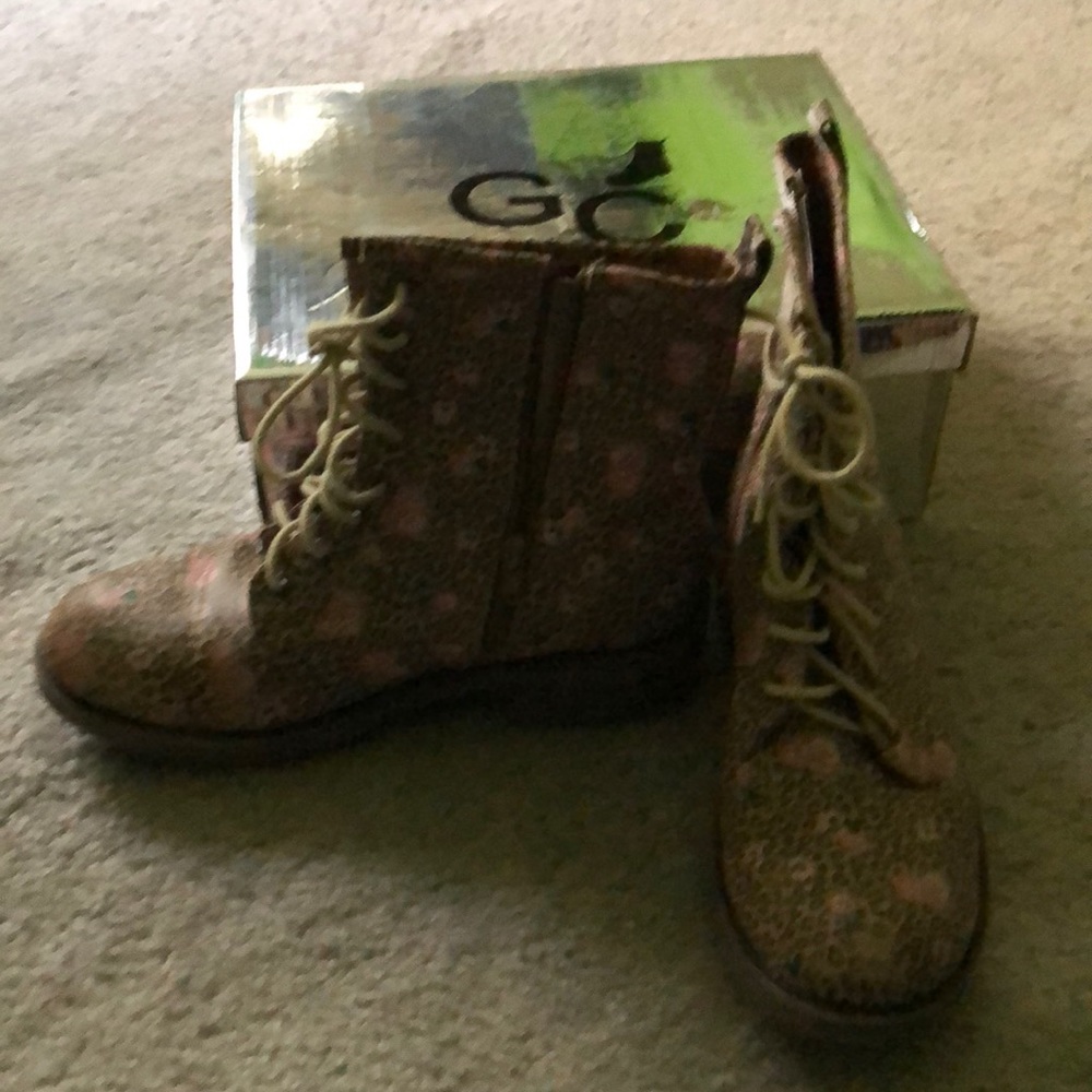 Leopard print and rose combat boots